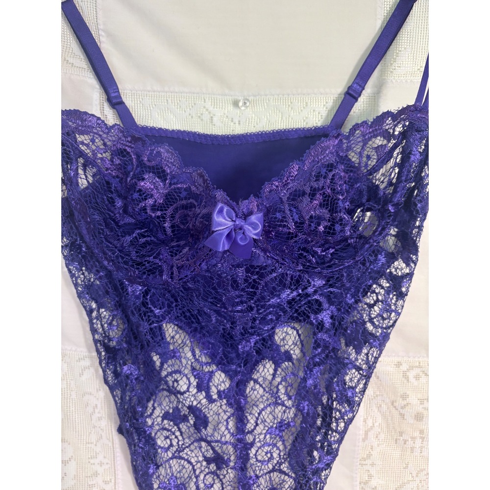 VTG Victoria's Secret Gold Label Purple Lace Teddy Bodysuit Size 36B - Picture 6 of 13
